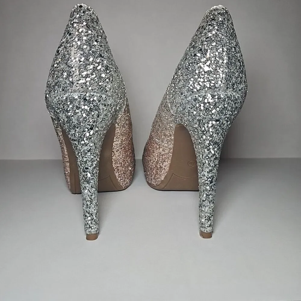 Women's Marc Fisher Peep Toe Metallic Glitter Sparkle Gold Silver Heels Pumps 7M